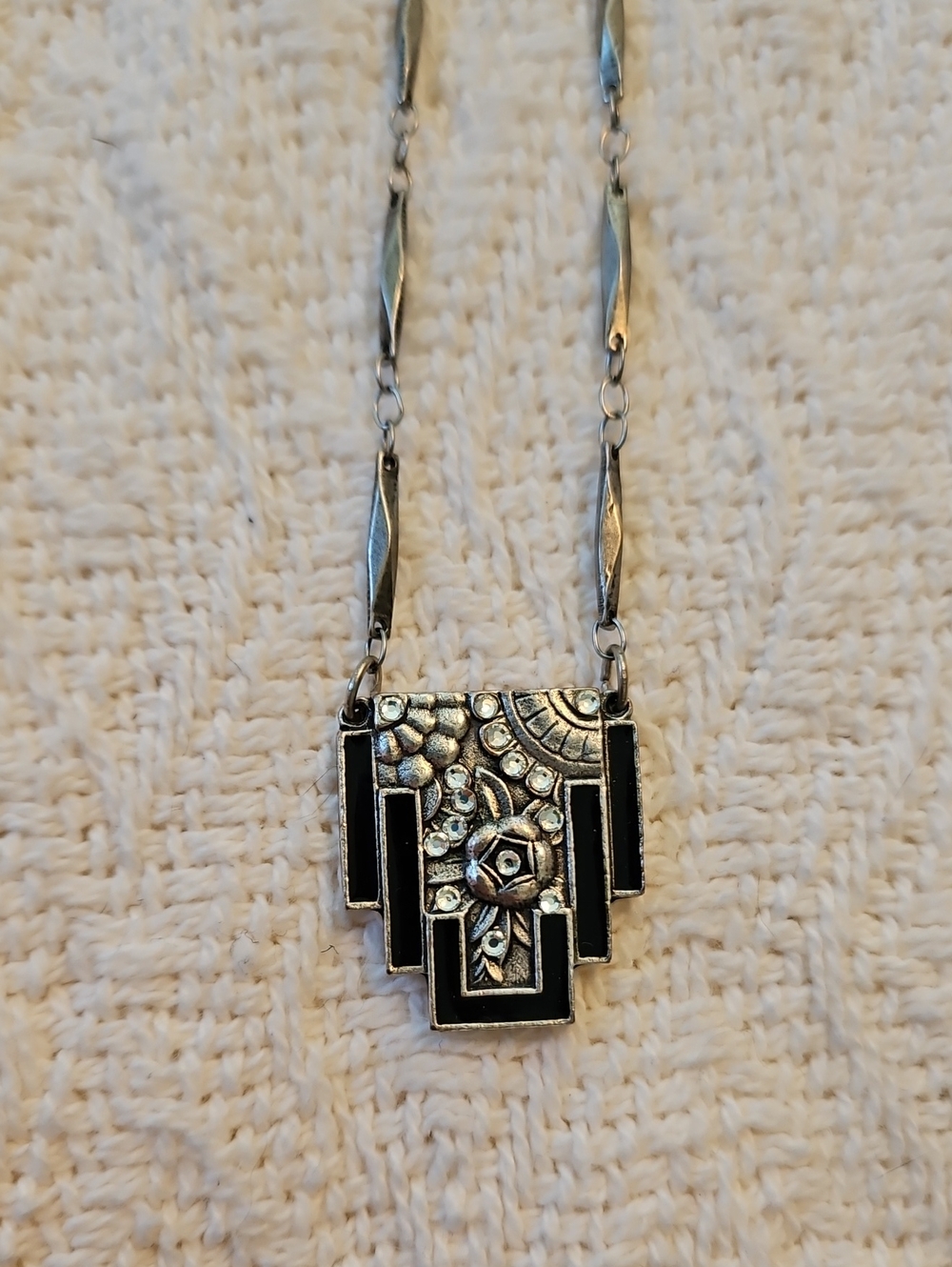 Anne Koplik Geraldine Art Deco Inspired Silver-Tone And Black Crystal Necklace